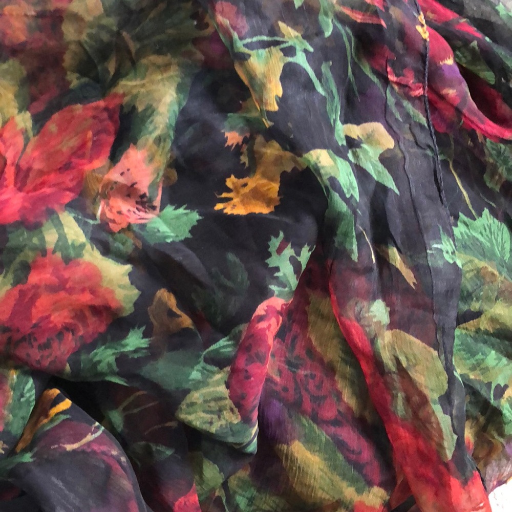 Vtg Midnight Floral Delicate Rectangular Scarf - image 1